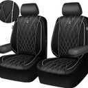CAR PASS Piping Luxury Leather Two Front Car Seat Covers,Silver Glitter Waterproof Seat Cover Compatible with Front Seat Armrests,Universal Fit for Suvs,Vans,Trucks,Airbag Compatible(Black and Silver)