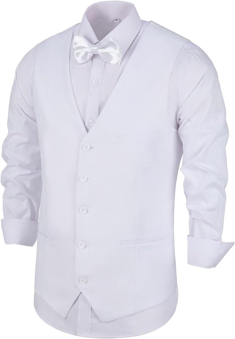 Men's Suits Vest V-Neck Sleeveless Slim Fit Jacket Groomman Casual Suit Vests for Wedding Formal Party Tuxedo for Men (White)