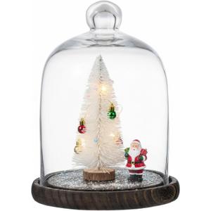 MyGift Clear Cloche Glass Dome,9 Inch Display Bell Jar with Top Handle and Rustic Brown Solid Wood Base