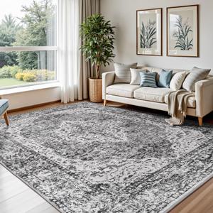 Lofus 5x7 Area Rugs for Living Room, Washable Area Rug, Rugs for Bedroom, Kitchen, Vintage Boho Carpet, Soft Non-Slip, Low Pile Large Area Rug for Office Dining Room, Vintage Dark Grey