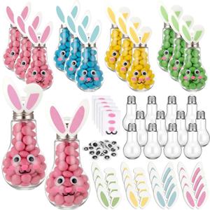LemonRoad 172 Pcs/24 Sets Easter Craft Kit, DIY Bunny Easter Candy Containers, Fillable Plastic Light Bulb Candy Jar Kit Lightbulb Ornaments for Party Favors Home Activities Spring Gift