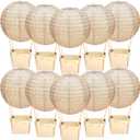 12 Sets Print Burlap Baby Shower Decorations Hot Air Balloon Table Centerpieces DIY Boho Paper Lanterns Farmhouse Rustic Neutral Chinese for Wedding Birthday Party Classroom Decor
