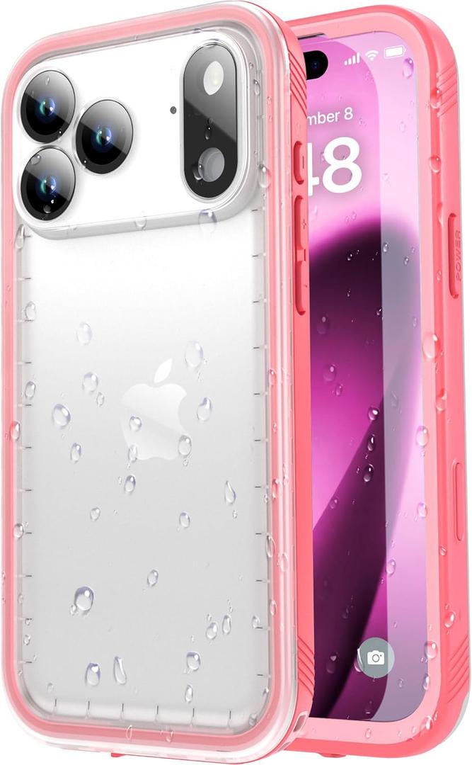SPORTLINK for iPhone 17 Pro Max Waterproof Case - Shockproof Dustproof Case with Built-in Screen Protector, Full Body Heavy Duty Sealed Protective Cover for iPhone 17 Pro Max 6.9" Pink/Frosted Clear
