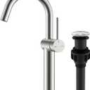 KENES Brushed Nickel Vessel Sink Faucet, Single Handle Tall Bathroom Faucet Single Hole, Modern Bathroom Vanity Faucet with Pop Up Drain and Supply Lines, KE-9005C