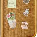 13" x 17" Bulletin Board, Round-Edged Rectangle Cork BoardWooden Frame with Boho Style Rattan Wall Organizer,3343Teng