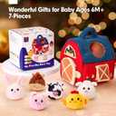 hahaland Baby Toys 6-12 Months - Surprise Barn Stuffed Farm Animals, Rattle, Crinkle, Mirror, Montessori Toys for 6 Month Old Sensory Balls 1-3, Baby Boy Gifts, Farm Plush Toys for Babies Travel Toy