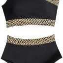 Milumia Women's Two Piece High Waisted Bikini Set Strap One Shoulder Stitch Colorblock Swimsuit, Medium