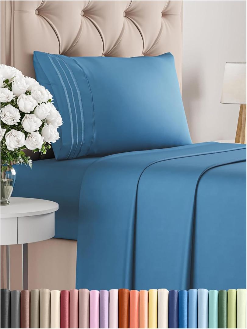 Twin Size 3 Piece Sheet Set - Comfy Breathable & Cooling Bed Sheets Set - Hotel Luxury Bedding for Women, Men, Kids & Teens - Deep Pockets, Easy-Fit, Super Soft & Wrinkle Free - Oeko-Tex - Denim Blue (20 - Denim Blue)