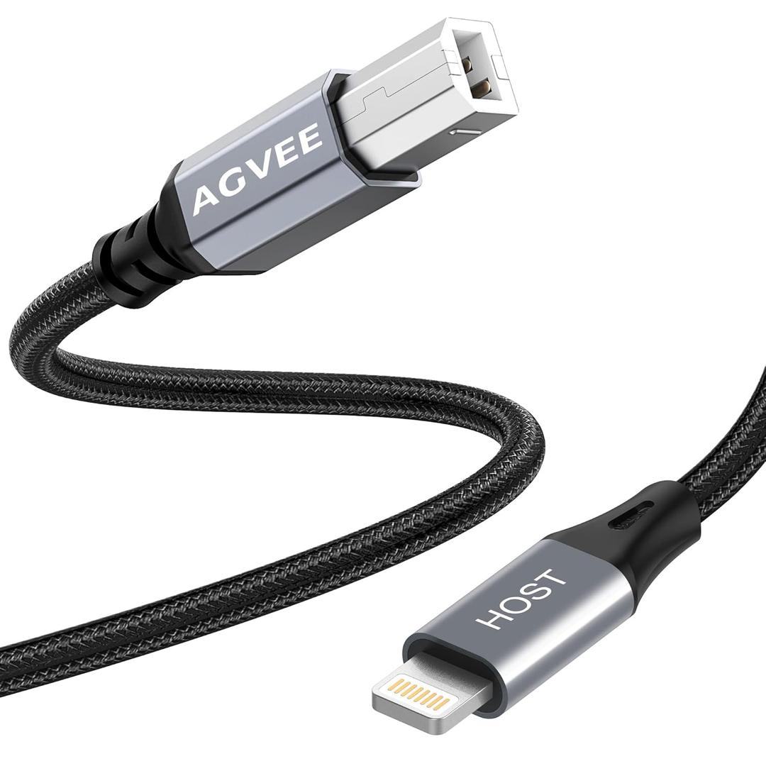 AGVEE 6.6ft Lightning OTG MIDI Cable USB Type-B Cord Compatible with iPhone iPad iOS for Electronic Music Instrument, Piano, Midi Controller, Midi Keyboard, Audio Interface Recording, Dark Gray