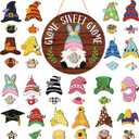 Wenqik 41 Pcs Interchangeable Sweet Gnome Signs Holiday Wooden Seasonal Gnome Decor Detachable Magnet Hat and Hand Welcome Sign for Home Decoration(Farmhouse, Dark Brown)