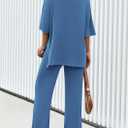 PRETTYGARDEN 2 Piece Lounge Sets for Women Summer 2025 Short Sleeve Tops Wide Leg Pants Matching Travel Outfits Clothing (Blue,X-Small) (XS)