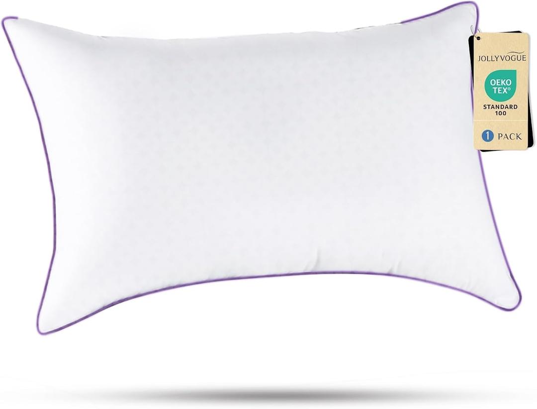 JOLLYVOGUE Pillows Standard Size Set of 1, Washable Supportive Single Bed Pillow with Super Soft Down Alternative Fill, Luxury Fluffy Hotel Quality for Side, Back, and Stomach Sleepers