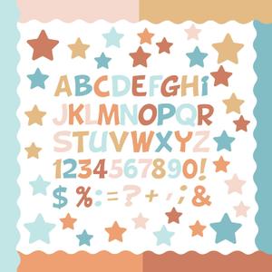 Containlol 188 Pcs Bulletin Board Borders Letters Stars Cutouts Set Include 59ft Poster Board Trims, Alphabet Letter Star Number Punctuation for Classroom(Retro Groovy Boho Color)