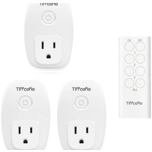 TiFFCOFiO Indoor Remote Control Outlet Plug, Wireless Light Switches, 100ft Range Remote Control, 15A/1875W, ETL Listed ( 2 Pack )