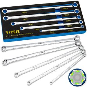 5-Piece Extra Long Box End Wrench Set, Metric 8mm-19mm, 6 Point Extended Bolt Extractor Wrench, CR-V Labor-Saving Aviation Spanner with EVA Foam