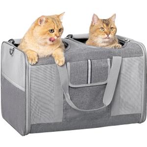 Large Cat Carrier for 2 Cats, 21.7X 13.8X 13.8in Pet Carrier for Cat and Dog Up to 38lbs, All-Sided Mesh Cat Carriers with Great Ventilation, Portable Soft Sided Pet Carriers for Traveling (Grey)
