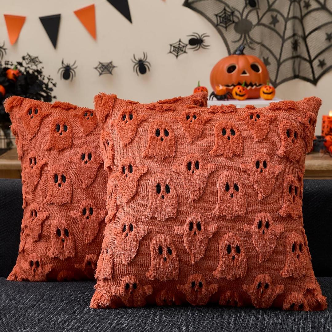 Halloween Ghost Pillow Covers 18x18 inch Set of 2,Rust Soft Plush Faux Fur Throw Pillow Cases Decorative Cushion Case for Bed Sofa Chair Fall Autumn Halloween Home Decor Halloween Ghost Pillow Covers 18x18 inch Set of 2,Rust Soft Plush Faux Fur Throw Pillow Cases Decorative Cushion Case for Bed Sofa Chair Fall Autumn Halloween Home Decor