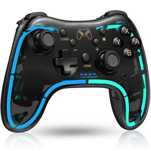 Switch Controller for Nintendo Switch/OLED/Lite, Replacement for Nintendo Switch Pro Controller Support PC & Android/iOS with Cool RGB LED, Wireless Switch Controller with Turbo,Vibration (Dark Brown RGB)