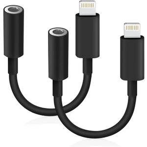 Lightning to 3.5mm Headphone Jack Adapter [Apple MFi Certified] Hi-Fi Stereo Sound, Full Function Control, Compatible with iPhone 14/13/12/11/X/8 & More for Music, Calls & Car AUX Black 2Pack