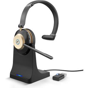 Earbay Wireless Headset with Mic, Trucker Bluetooth Headset with Microphone Noise Canceling, Wireless Headphones with Mic Mute, USB Dongle, Charging Base, 45H Battery, for PC Laptop Phone Teams Zoom