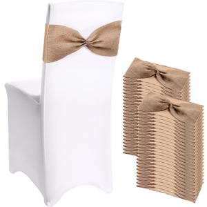 Newwiee 48 Pcs Christmas Burlap Stretch Chair Sashes Linen Spandex Chair Bands Ties Dining for Wedding Dining Banquet Event Party Favor Ceremony Decoration (Pure Brown)