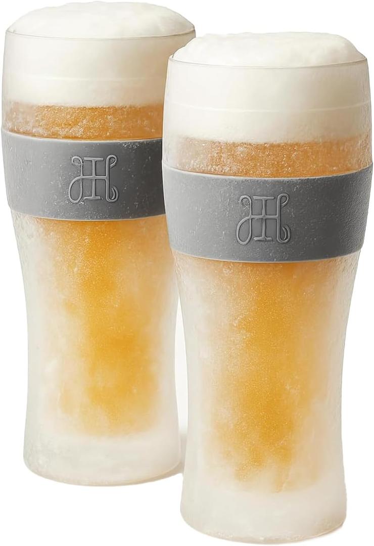 Frozen Pint Beer Glasses - Freezable Mugs Freeze Chiller, Birthday Gifts Him, Men, Dad, Guys, Cooling Cups 12oz Unbreakable Tritan Acrylic, Double Walled Insulated Glass Gift, Iced Coffee Tumbler, 2 Pack