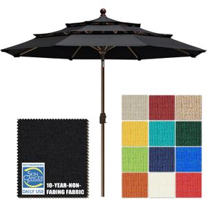 EliteShade USA 10-Year-Non-Fading 10ft 3-Tier Market Patio Umbrella, Commercial Grade Outdoor Table Umbrella with Crank Open, Windproof & UPF 50+ UV Protection, Heavy Duty Ventilation for Garden, Deck, Pool, Backyard, Beach & Bistro, Black