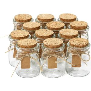 Otis Small Glass Bottles - Mini Jars w/Cork Stoppers - Round 100ml Mason Jars for Crafts, Candle Holders & Potion Bottles  12 Pack