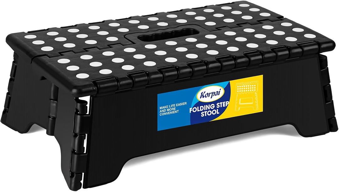 Korpai 5" Folding Step Stool for Adults and Kids 15-Inch Extra Wide Stool Holds Up to 300 lbs,Non-Slip Folding Stools with Handle,Compact Plastic Foldable Step Stool for Bathroom,Kitchen,ect