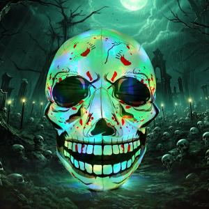COMIN 3.6 FT Halloween Inflatables Skull Outdoor Decorations Blow Up Yard Scary Colorful Skeleton Skull with Built-in Changeable LEDs for Garden Lawn Indoor Party Decor