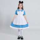 Girls Blue Dress White Apron Halloween Costume Princess Dress Up Costume with Headband and Stocking for 7-14 Years (9-10 Years)
