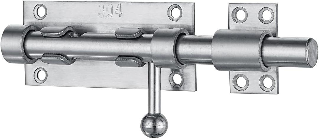 JQK Sliding Bolt Gate Latch, 6.3 Inch (Thick 2.4mm) Heavy Duty 304 Stainless Steel Barrel Bolt with Padlock Hole, Interior Door Latches Brushed Finish, DL300-BN