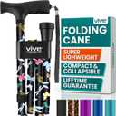 Vive Folding Cane - Foldable Walking for Men, Women Fold-up, Collapsible, Lightweight, Adjustable, Portable Hand Stick Balancing Mobility Aid Sleek, Comfortable (Black Butterfly)