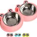 Skrtuan Stainless Steel Pet Bowls, Double Food & Water Bowls for Dogs, Cats & Rabbit, Non-Slip Pet Feeder with Cute Modeling, BPA Free, Dishwasher Safe, Set of 2