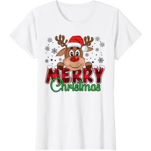Merry Christmas Reindeer Men Women Family Matching Reindeer T-Shirt, Medium, White, Pack of 3