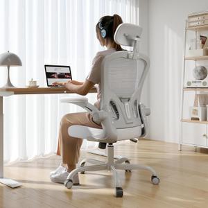 Office Chair Ergonomic Desk Chair, 330LBS Capacity, High Back Computer Chair for Long Hours Comfortable, Rolling Swivel Chair for Home Office, Flip-up Armrests(Grey Black)