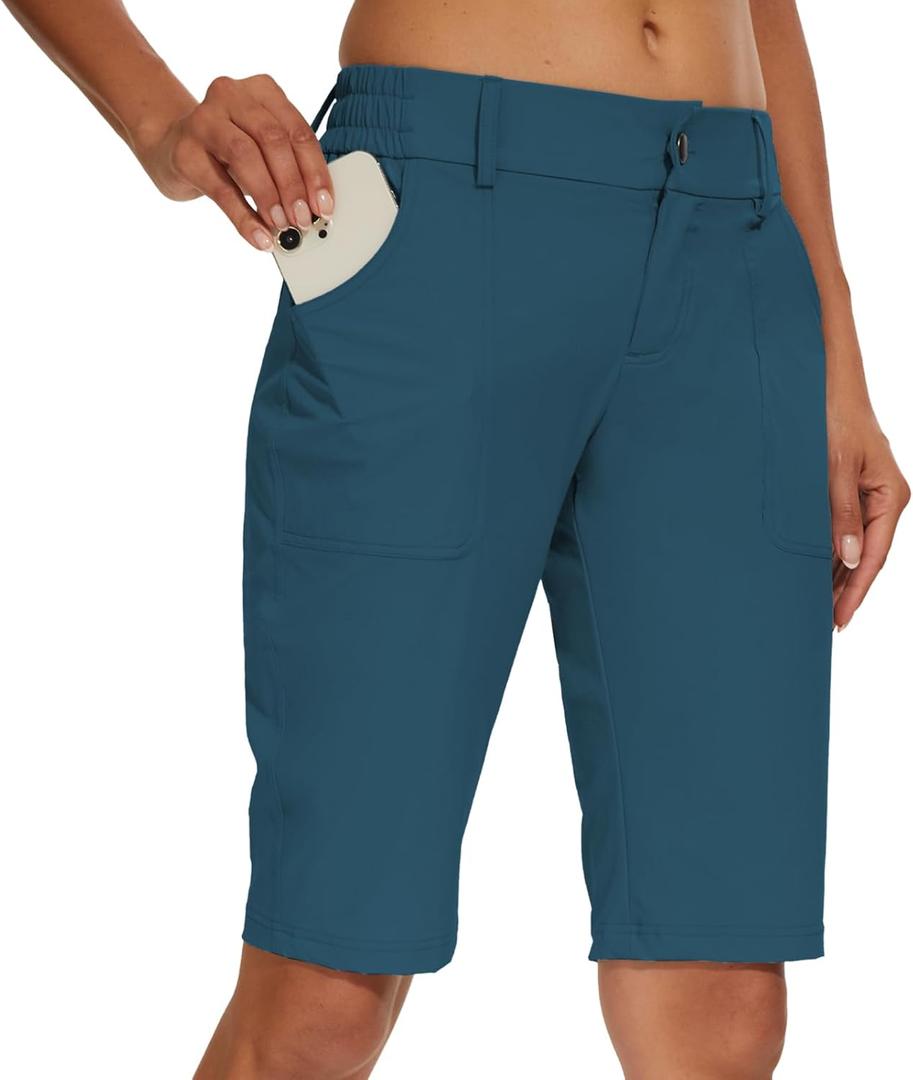 M MOTEEPI Women's 9" Golf Shorts with Pockets Quick Dry Lightweight Summer Shorts Casual Travel Athletic Navy Blue S