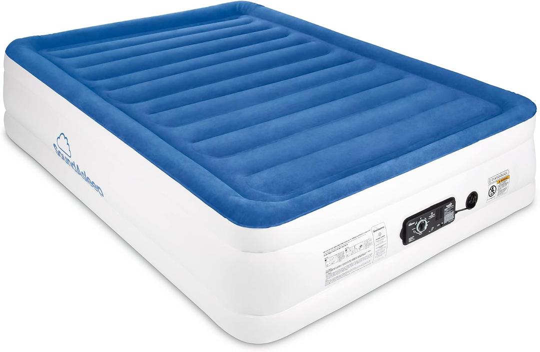SoundAsleep CloudNine Series Raised Queen Air Mattress with Dual Smart Pump | Dual smart pumps maintain firmness all night with 3 settings; SureGrip bottom helps create a stable guest bed for two adults
