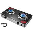 BesNerg Gas Stove 2 Burner Propane Stove Two Burner Portable Gas Cooktop, Tempered Glass Auto Ignition LPG Cooker, Suitable for Outdoor/Camping/RVs (RED)
