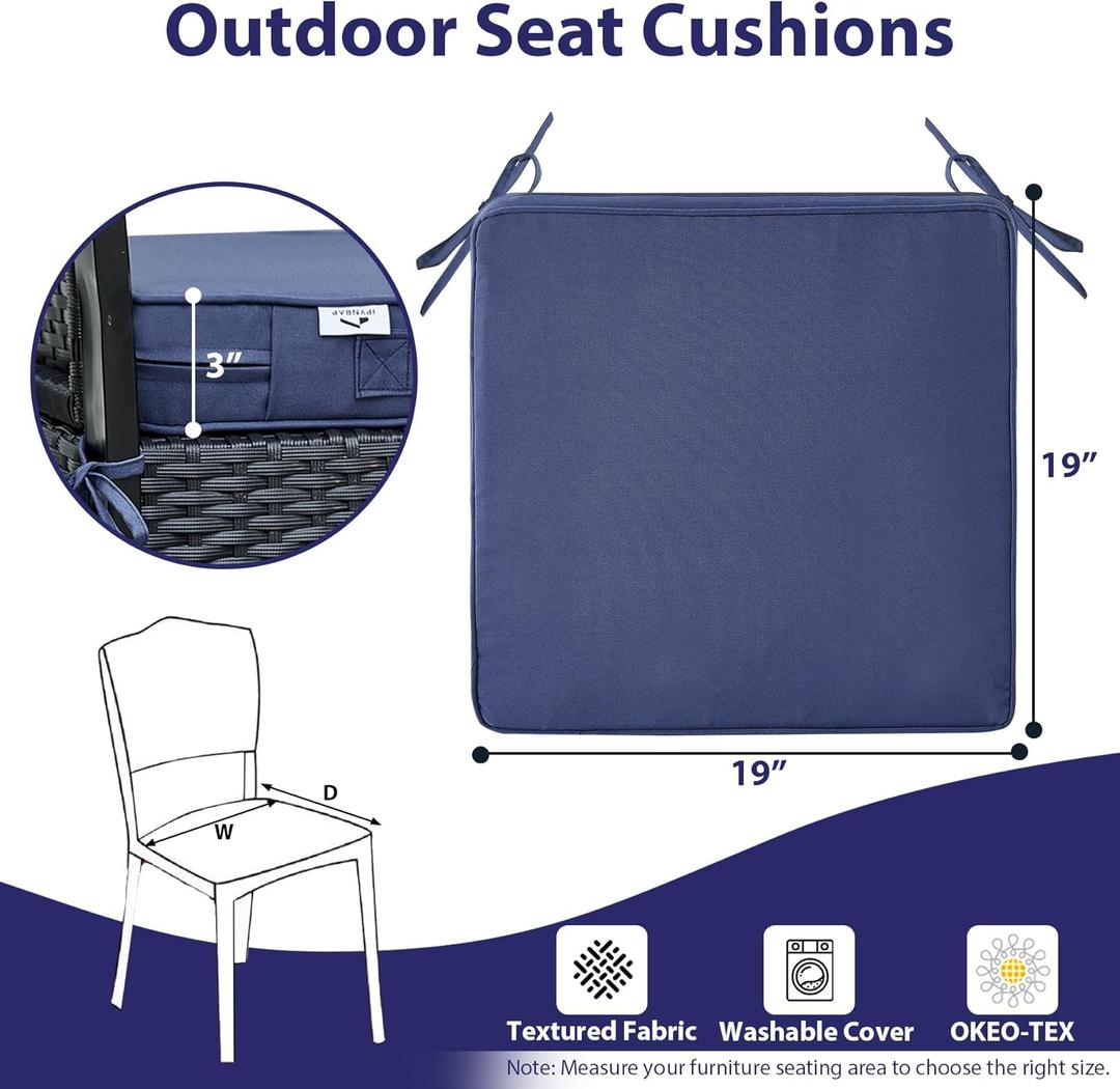 IPYNBAP Outdoor Chair Cushions Set of 2-Waterproof Outdoor Seat Cushions for Patio Furniture, Patio Chair Cushion with Handle and Ties, Square Out Door Chair Pads,19" x 19" x 3", Navy Blue