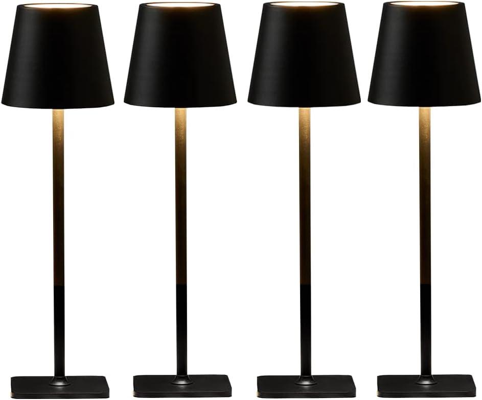 4 Pack Led Cordless Table Lamps-Wireless Rechargeable Lamps Bulk of 4,Waterproof Outdoor Table Lamp for Patio/Restaurant/Dinner Dining Desk Top Lights/Kitchen Countertop, Value Pack of 4,Multiple Set (Black)