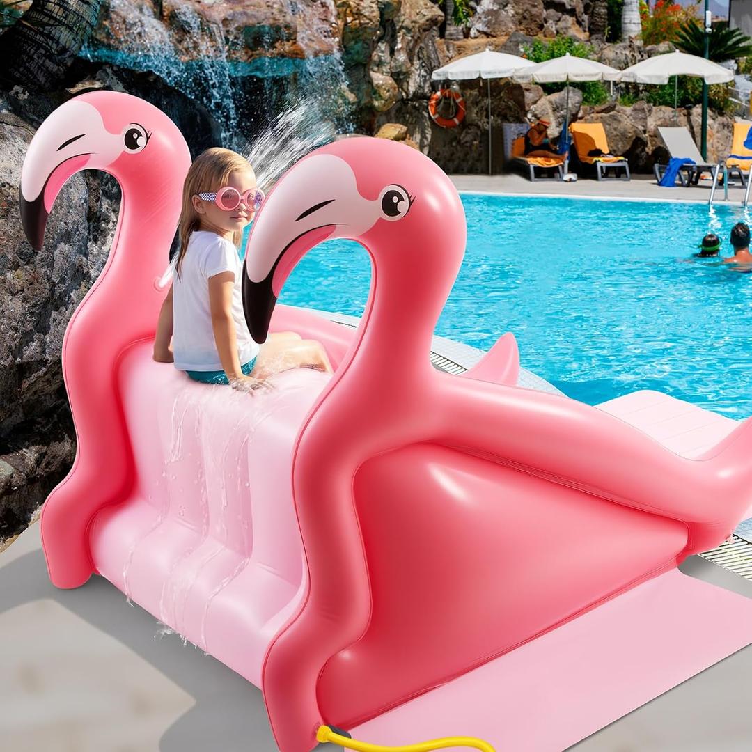 Seenelling 98 Inch Giant Inflatable Flamingo Pool Slide, Extra Large Inflatable Water Slide, Fun Outdoor Water Play Summer Swimming Pool Play Center Parties for Adults