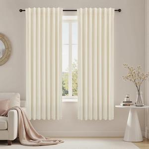 KOUFALL 52x72 Inch Length Ivory Back Tab Velvet Curtains