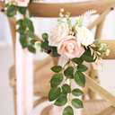 Wedding Aisle Decorations - Set of 10 Pew Flowers - Artificial Roses & Eucalyptus - Pink & Cream - 5.5" x 13" - Elegant Traditional Modern Style - Chair Flowers