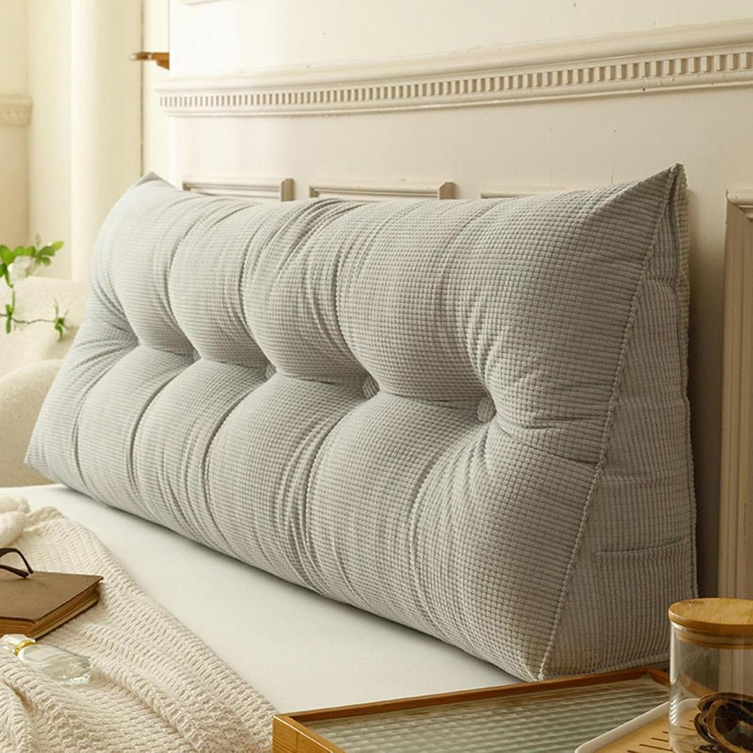 UUluhao Headboard Pillow Twin XL for College Dorm Bed with Removable Cover, Twin：39in*7.87in*19.68in, Light Grey