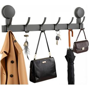 XXKMDXW Coat Rack Wall Mounted 6 Coat Hooks Suction Cup Hanger for Hanging Coats for Hanging Coats, Bags, and Towels in Entryway, Livingroom, Bedroom, Bathroom, and Kitchen