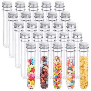 25PCS Test Tubes,40ml Clear Plastic Test Tubes with Screw Caps,25x140mm Tube for Sample,Science Party,Gumball,Candy,Bath Salts
