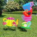 Alice Party Decorations Wonderland Yard Decor,Garden Tea Party Decorations Yard Stakes Stand Set, 1 Set Stacked Teacups and 1 Set Teapot with Brackets