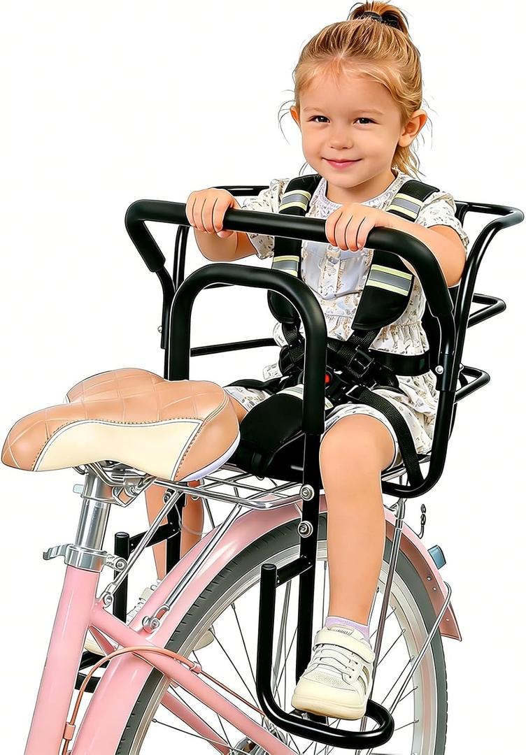 Rear Kids Bike Seat, Heavy Duty Back Mount Kid's Bike Seat for Ages 18 Months - 8 Years Old, Child Carrier Bike Chair for Bicycle Kids Seat, Foam Seat Belt with Reflective Strip, Large