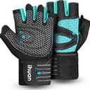 ihuan Ventilated Weight Lifting Gym Workout Gloves with Wrist Wrap Support for Men & Women, Full Palm Protection, for Weightlifting, Training, Fitness, Hanging, Pull ups (Large, Green)